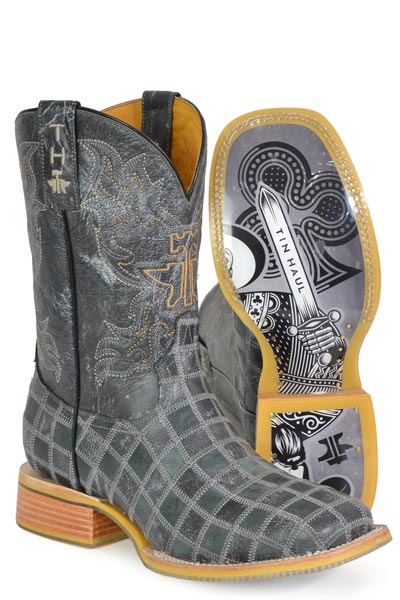 Men's Tin Haul King of Clubs Boots with Cowboy Card Sole Handcrafted Black Gray