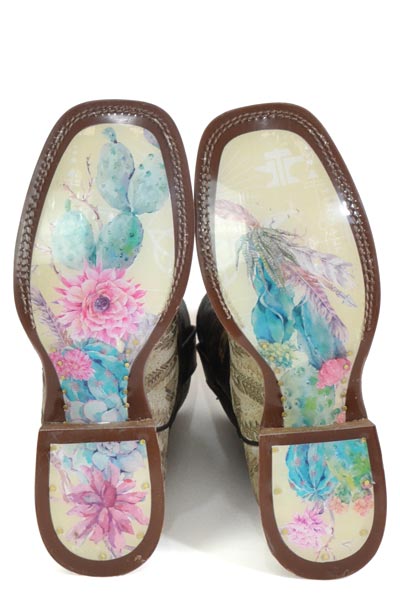 Women's Tin Haul Sign Of The Sun Boots with Desert Floral Sole Handcrafted Brown