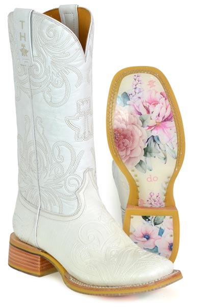 Women's Tin Haul Wedding Boots with Yes I Do Sole Handcrafted White