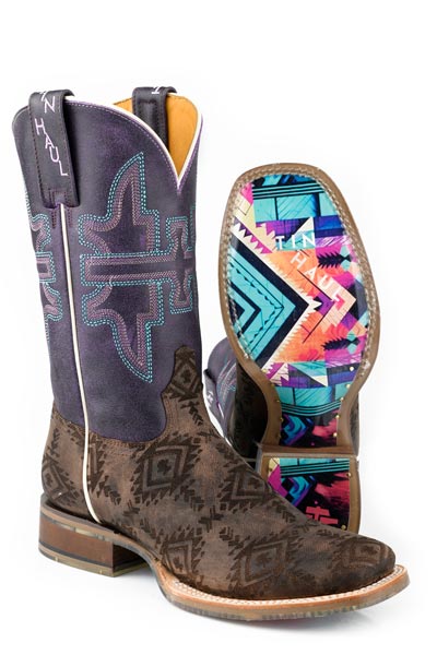 Women's Tin Haul Sizzling Aztec Boots with Bear Mountain Sole Handcrafted Brown