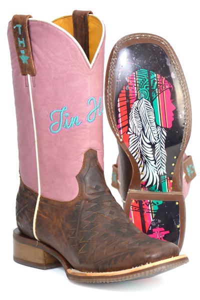 Women's Tin Haul Azteca Boots with Headress Sole Handcrafted Brown