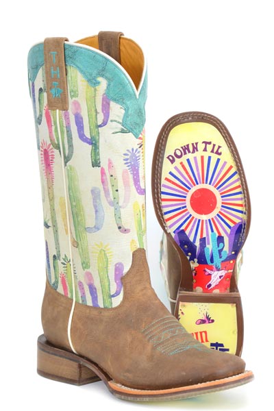 Women's Tin Haul Hot Stuff Boots with Sun Comes Up Sole Handcrafted Brown