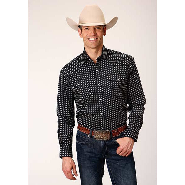 Men's Roper Classic Foulard Snap Front Western Shirt - Black - yeehawcowboy