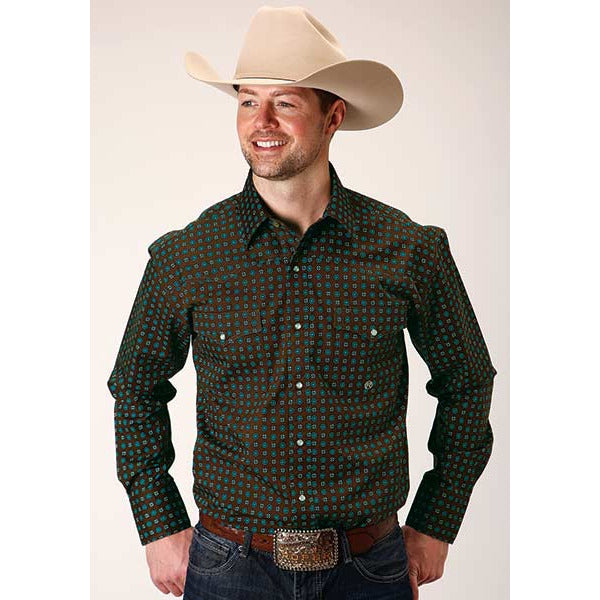 Men's Roper Chocolate Agave Foulard Snap Front Western Shirt - Brown - yeehawcowboy