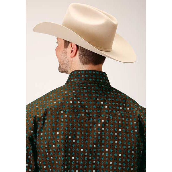 Men's Roper Chocolate Agave Foulard Snap Front Western Shirt - Brown - yeehawcowboy