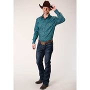 Men's Roper Blue Agave Paisley Snap Front Western Shirt - Blue - yeehawcowboy