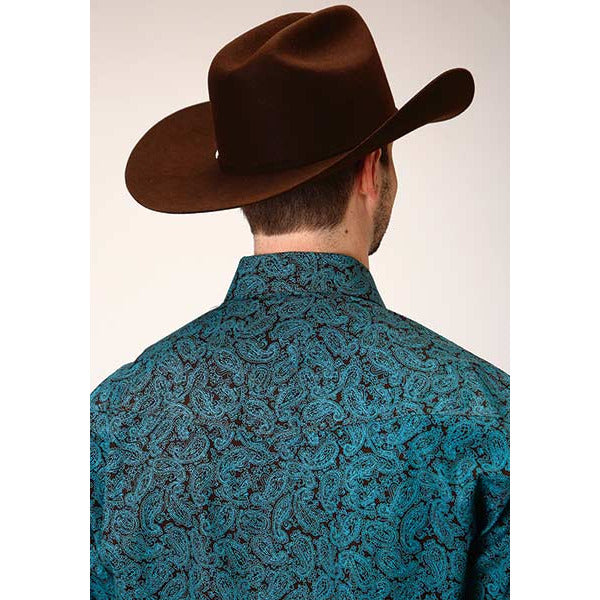 Men's Roper Blue Agave Paisley Snap Front Western Shirt - Blue - yeehawcowboy