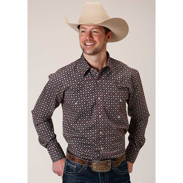 Men's Roper Currant Foulard Snap Front Western Shirt - Wine - yeehawcowboy