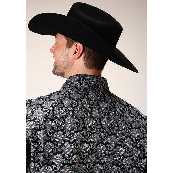 Men's Roper Starry Night Paisley Snap Front Western Shirt - Black - yeehawcowboy