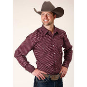 Men's Roper Point Diamonds Snap Front Western Shirt - Wine - yeehawcowboy