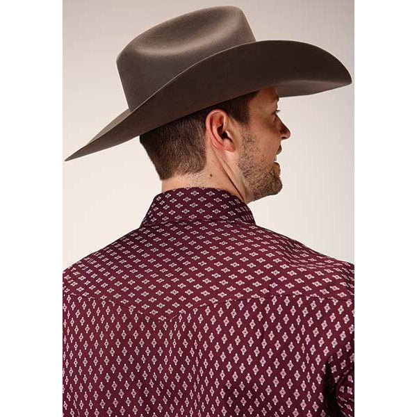 Men's Roper Point Diamonds Snap Front Western Shirt - Wine - yeehawcowboy