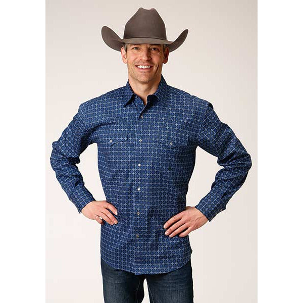 Men's Roper Blue Foulard Snap Front Western Shirt - Blue - yeehawcowboy