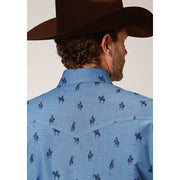 Men's Roper Horseman Oxford Snap Front Western Shirt - Blue - yeehawcowboy