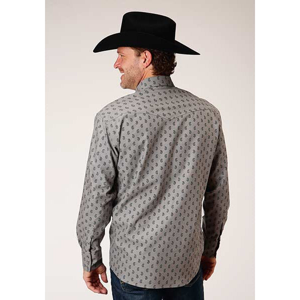 Men's Roper Paisley Oxford Snap Front Western Shirt - Gray - yeehawcowboy