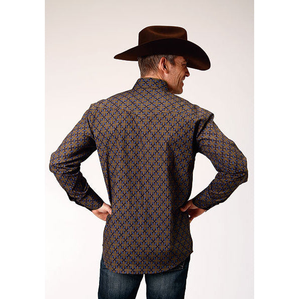 Men's Roper Diamond Medallion Snap Front Western Shirt - Brown - yeehawcowboy