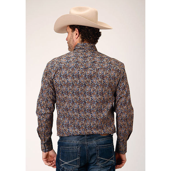 Men's Roper Vintage Paisley Snap Front Western Shirt - Blue - yeehawcowboy