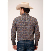 Men's Roper Vintage Paisley Snap Front Western Shirt - Blue - yeehawcowboy
