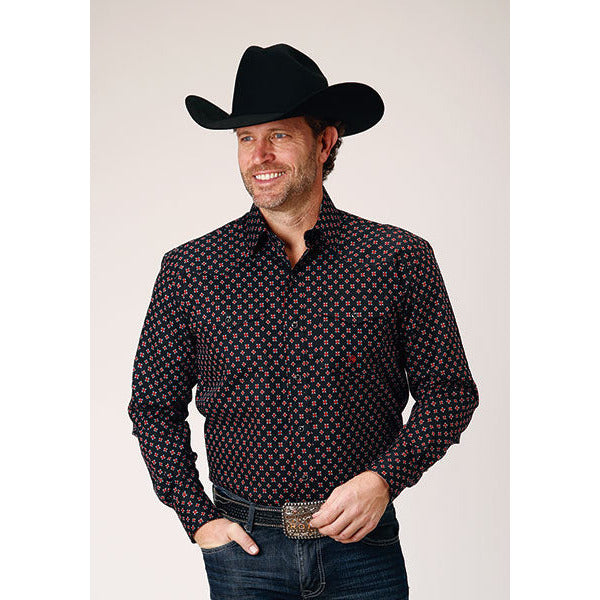 Men's Roper Cottage Foulard Snap Front Western Shirt - Black - yeehawcowboy