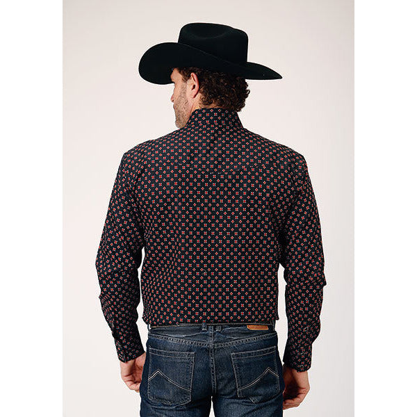 Men's Roper Cottage Foulard Snap Front Western Shirt - Black - yeehawcowboy