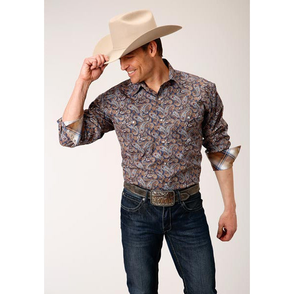 Men's Roper Country Paisley Snap Front Western Shirt - Blue - yeehawcowboy