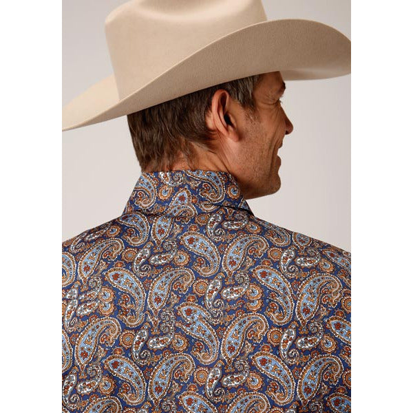 Men's Roper Country Paisley Snap Front Western Shirt - Blue - yeehawcowboy