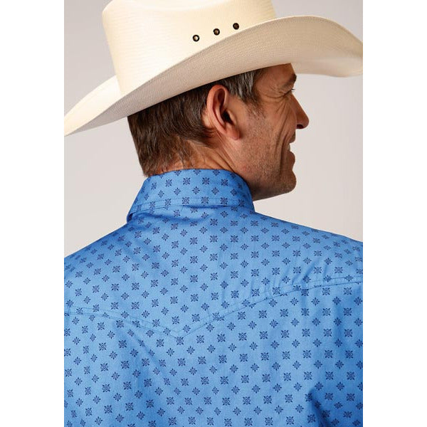 Men's Roper Cottage Foulard Snap Front Western Shirt - Blue - yeehawcowboy