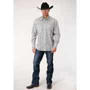 Men's Roper Line Paisley Snap Front Western Shirt - White - yeehawcowboy