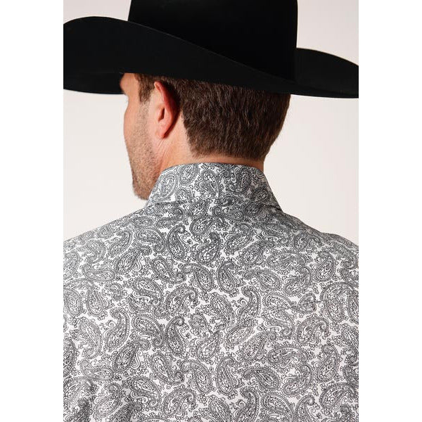 Men's Roper Line Paisley Snap Front Western Shirt - White - yeehawcowboy