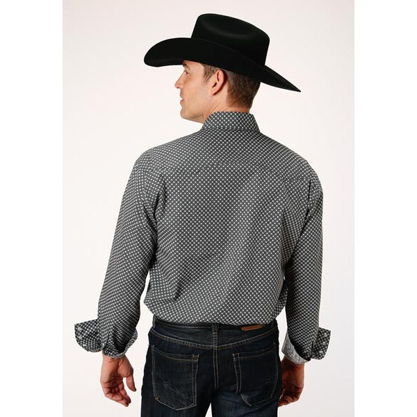 Men's Roper Diamond Star Geo Snap Front Western Shirt - Black - yeehawcowboy