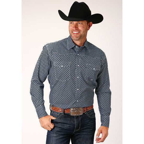 Men's Roper Four Leaf Foulard Snap Front Western Shirt - Blue - yeehawcowboy