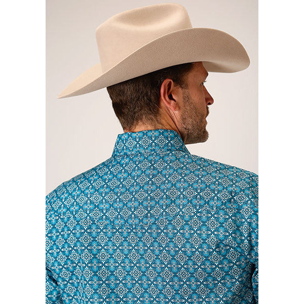 Men's Roper Victorian Foulard Snap Front Western Shirt - Blue - yeehawcowboy