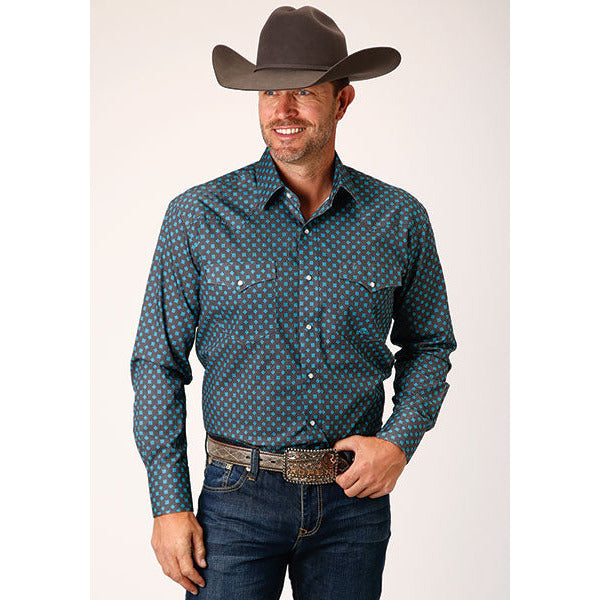 Men's Roper Cottage Foulard Snap Front Western Shirt - Gray - yeehawcowboy
