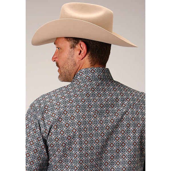 Men's Roper Silver Foulard Snap Front Western Shirt - Gray - yeehawcowboy