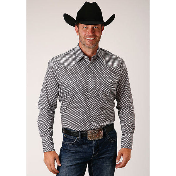 Men's Roper Diamond Star Geo Snap Front Western Shirt - Gray - yeehawcowboy