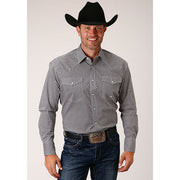 Men's Roper Diamond Star Geo Snap Front Western Shirt - Gray - yeehawcowboy