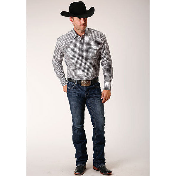 Men's Roper Diamond Star Geo Snap Front Western Shirt - Gray - yeehawcowboy