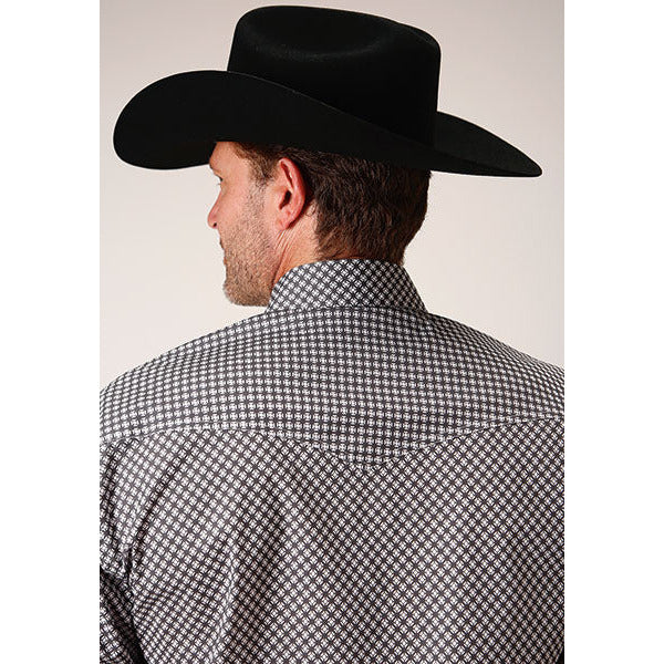 Men's Roper Diamond Star Geo Snap Front Western Shirt - Gray - yeehawcowboy