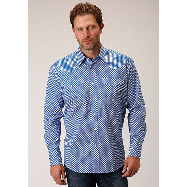 Men's Roper Diamond Star Geo Snap Front Western Shirt - Blue - yeehawcowboy