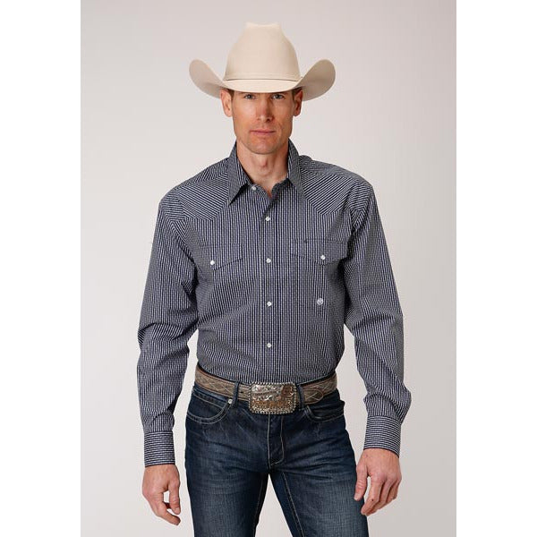 Men's Roper Arrow Rope Print Snap Front Western Shirt - Blue - yeehawcowboy