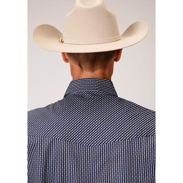 Men's Roper Arrow Rope Print Snap Front Western Shirt - Blue - yeehawcowboy