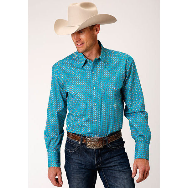 Men's Roper Turquoise Foulard Snap Front Western Shirt - Blue - yeehawcowboy