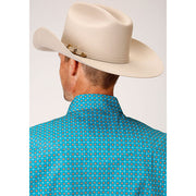 Men's Roper Turquoise Foulard Snap Front Western Shirt - Blue - yeehawcowboy