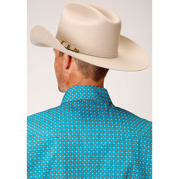 Men's Roper Turquoise Foulard Snap Front Western Shirt - Blue - yeehawcowboy