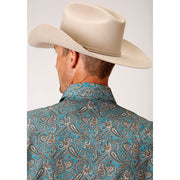 Men's Roper Saddle Paisley Snap Front Western Shirt - Blue - yeehawcowboy