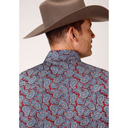 Men's Roper Liberty Paisley Snap Front Western Shirt - Wine - yeehawcowboy