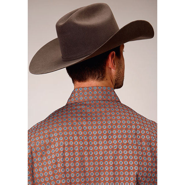 Men's Roper Persimmon Foulard Snap Front Western Shirt - Orange - yeehawcowboy