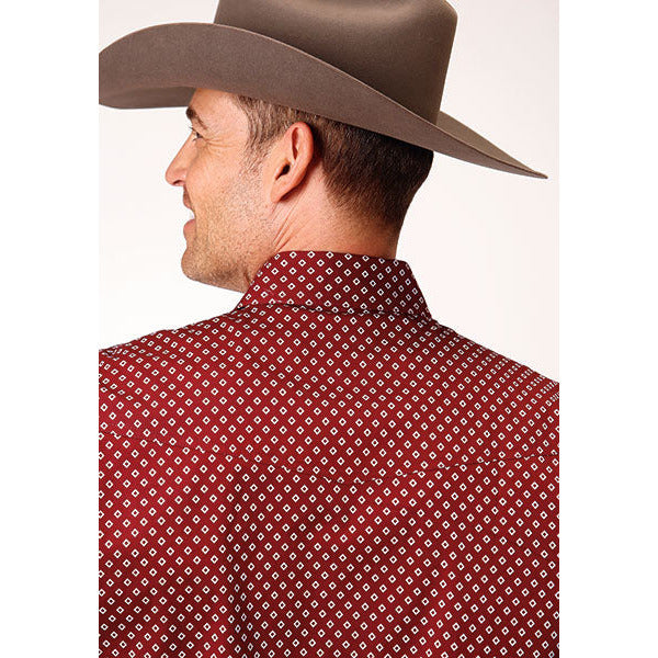 Men's Roper Stretch Poplin Diamond Snap Front Western Shirt - Wine - yeehawcowboy