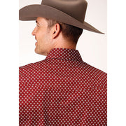 Men's Roper Stretch Poplin Diamond Snap Front Western Shirt - Wine - yeehawcowboy