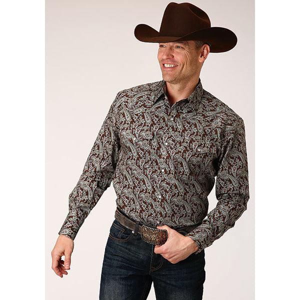 Men's Roper Pine Paisley Snap Front Western Shirt - Green - yeehawcowboy