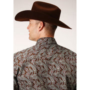 Men's Roper Pine Paisley Snap Front Western Shirt - Green - yeehawcowboy